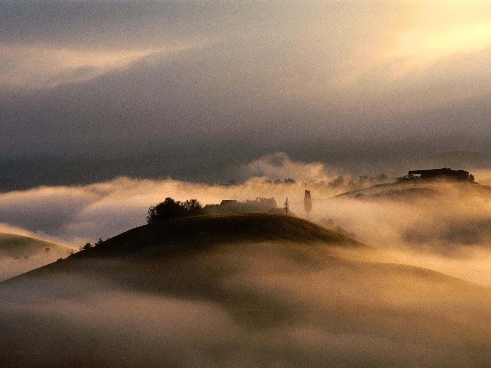 Morning Mist Over Hills Near Siena Tuscany Italy