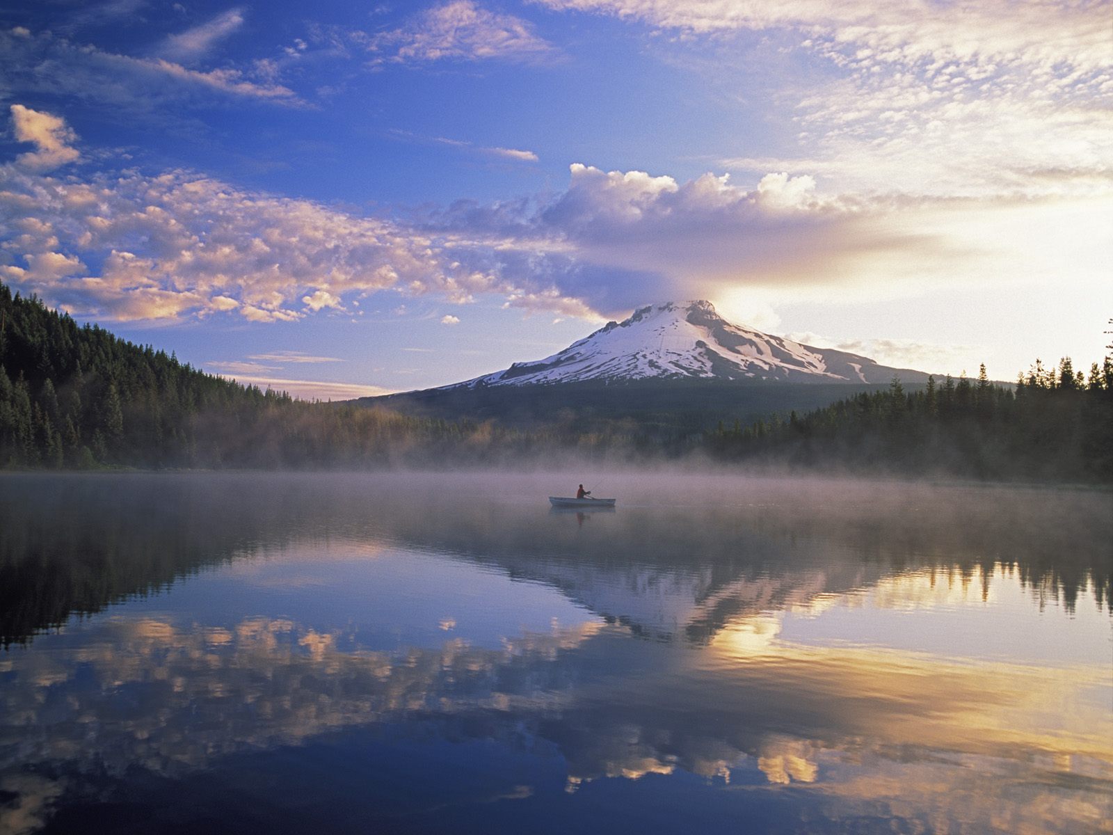 Mount Hood and Fisherman on Trillium Lake Oregon