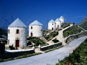 Windmills Overlooking Hora Dodecanese Leros Greece